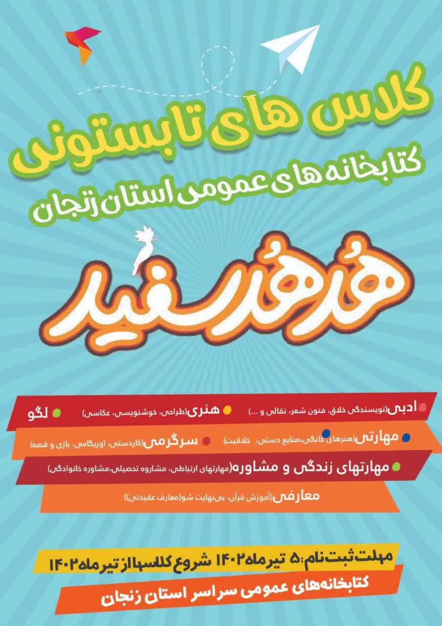 برگزاری کلاسهای تابستانی «هدهد سفید» در کتابخانههای عمومی استان زنجان برگزاری کلاسهای تابستانی «هدهد سفید» در کتابخانههای عمومی استان زنجان
