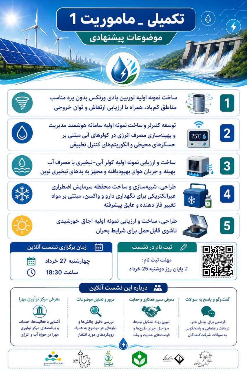فراخوان «ماموریت ۱» برای حل چالشهای آب و انرژی برگزار میشود فراخوان «ماموریت ۱» برای حل چالشهای آب و انرژی برگزار میشود