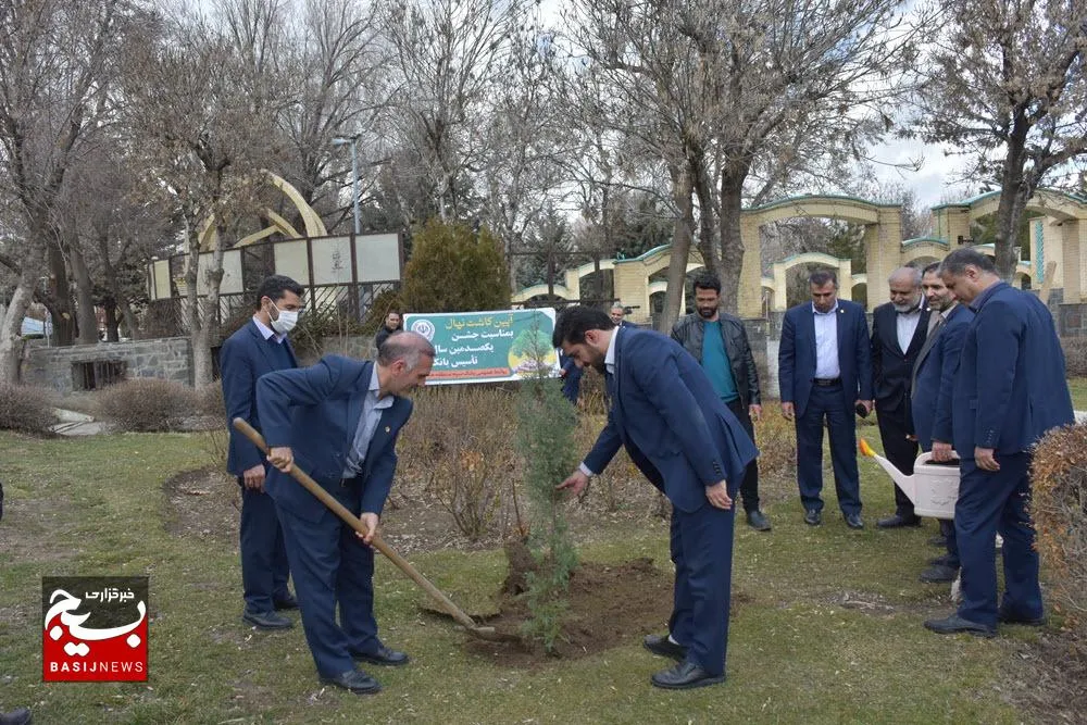 کاشت نهال توسط کارکنان بانک سپه در جوار گلزار شهدای بوستان مردم  همدان