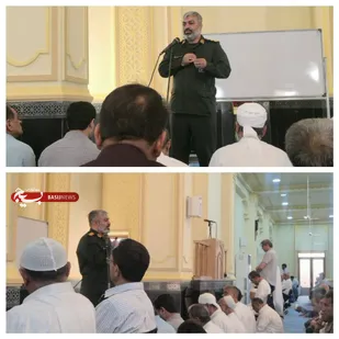 نشست بصیرتی فرمانده ناحیه بسیج سپاه بستک در نماز جمعه فتویه
