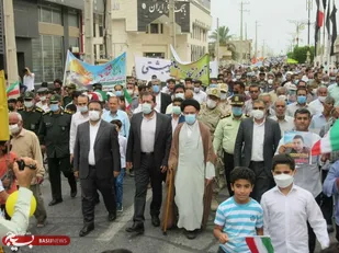 حضور پرشور مردم روزه&zwnj;دار و مومن شهر دیر در راهپیمایی روز جهانی قدس