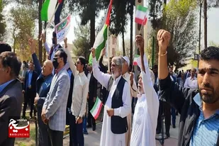 گوشه ای از اجتماع  مردم غیور وانقلابی زاهدان در محکومیت جنایات رژیم صهیونیستی