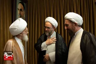 دیدار حضرت آیت الله العظمی نوری همدانی مدظله العالی با حجت الاسلام حکمتعلی مظفری؛ رئیس دیوان عدالت اداری
