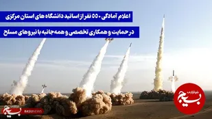 اعلام آمادگی ۵۵۰ نفر از اساتید دانشگاه های استان مرکزی در حمایت و همکاری تخصصی و همه&zwnj;جانبه با نیروهای مسلح