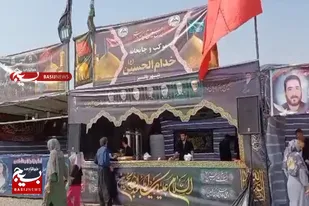 از اذان صبح تا شام اربعین؛ خدمت بی&zwnj;وقفه موکب خادم&zwnj;الحسین پالیز اسدآباد+فیلم