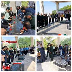 غبارروبی مزار شهدای گمنام شهرستان بستک به مناسبت هفته دولت
