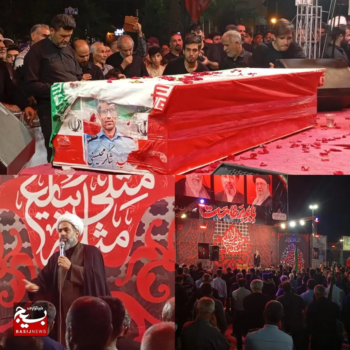وداع با پیکر شهید شاکر محیسنی در میدان امام خامنه‌ای (ره) برگزار شد